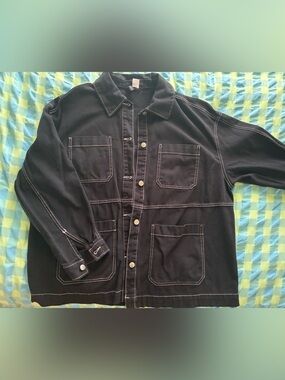 Black Contrast-Stitch Utility Jacket